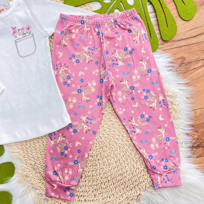 Conj. Blusa Rena com Florzinhas no Bolsinho e Calça Legging Térmica - Off White
